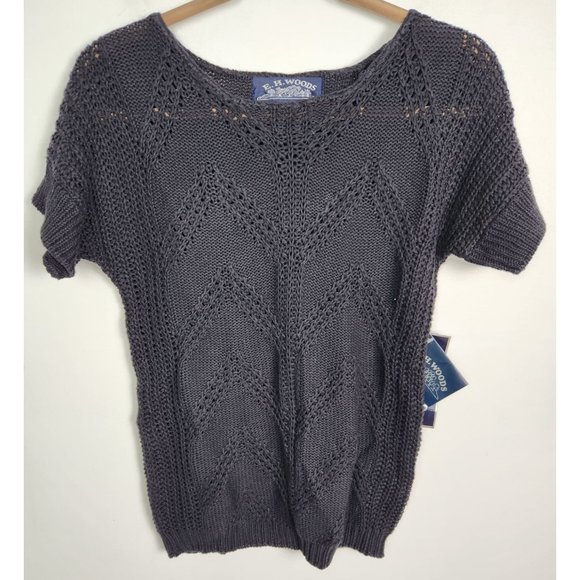 Vtg. E.H. Woods Women's Sz. M Black Knit Short Sleeve Sweater NWT - Picture 1 of 6
